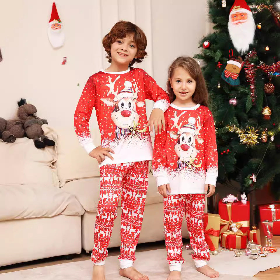 Christmas Cartoon Snowflake Deer Family Matching Pajamas Printed Home Wear Sleepwear