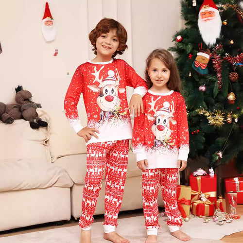 Christmas Cartoon Snowflake Deer Family Matching Pajamas Printed Home Wear Sleepwear