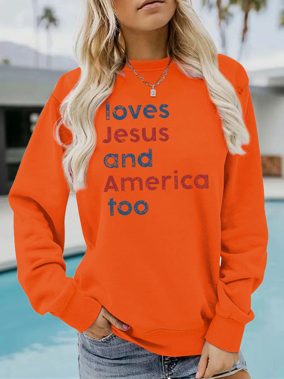 Loves Jesus and America too round neck long sleeved shirt