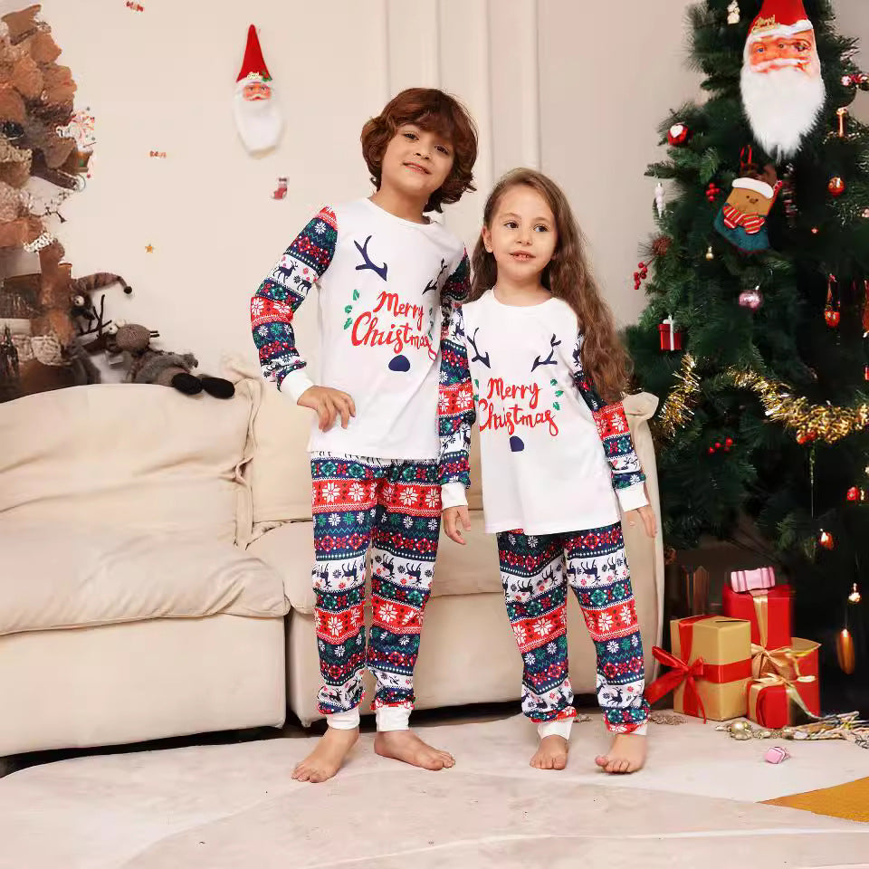 Christmas Family Matching Pajamas with Snowman, Flower, Deer and Letter Print, Comfortable Home Wear