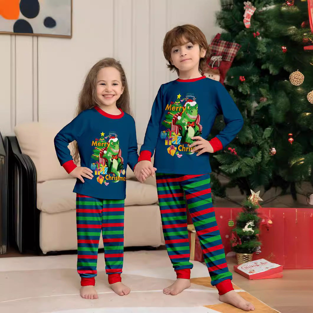 Christmas Family Matching Pajamas with Dinosaur Letter Print Home Wear