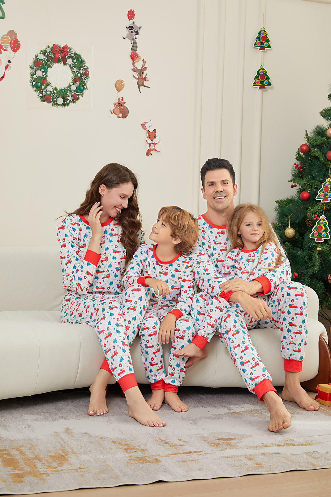 Christmas Tree Car All-over Print Christmas Family Matching Pajamas Printed Loungewear