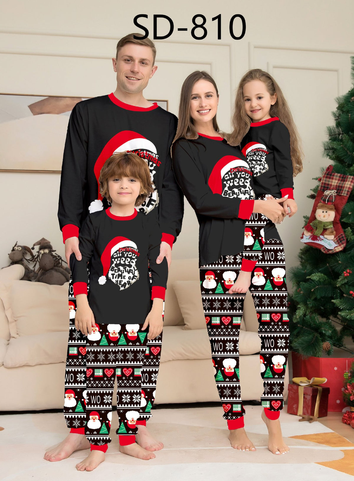 Christmas Santa Claus Letter Stripe Christmas Family Matching Printed Loungewear Pajamas
