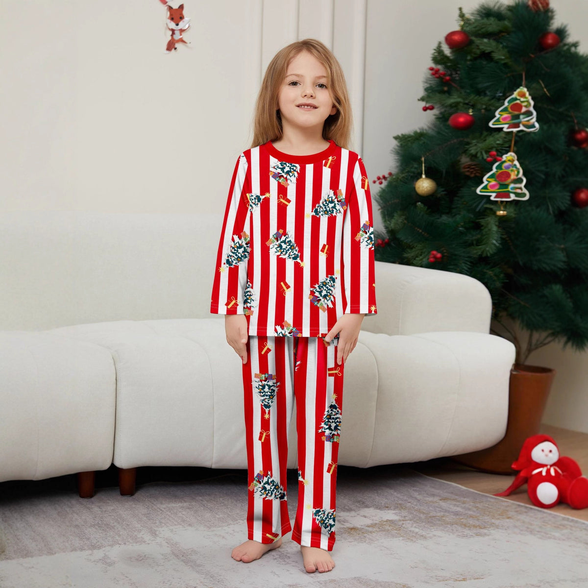 Family Christmas Tree Digital Print Pajamas Set for Parents and KidsHoliday Home Wear