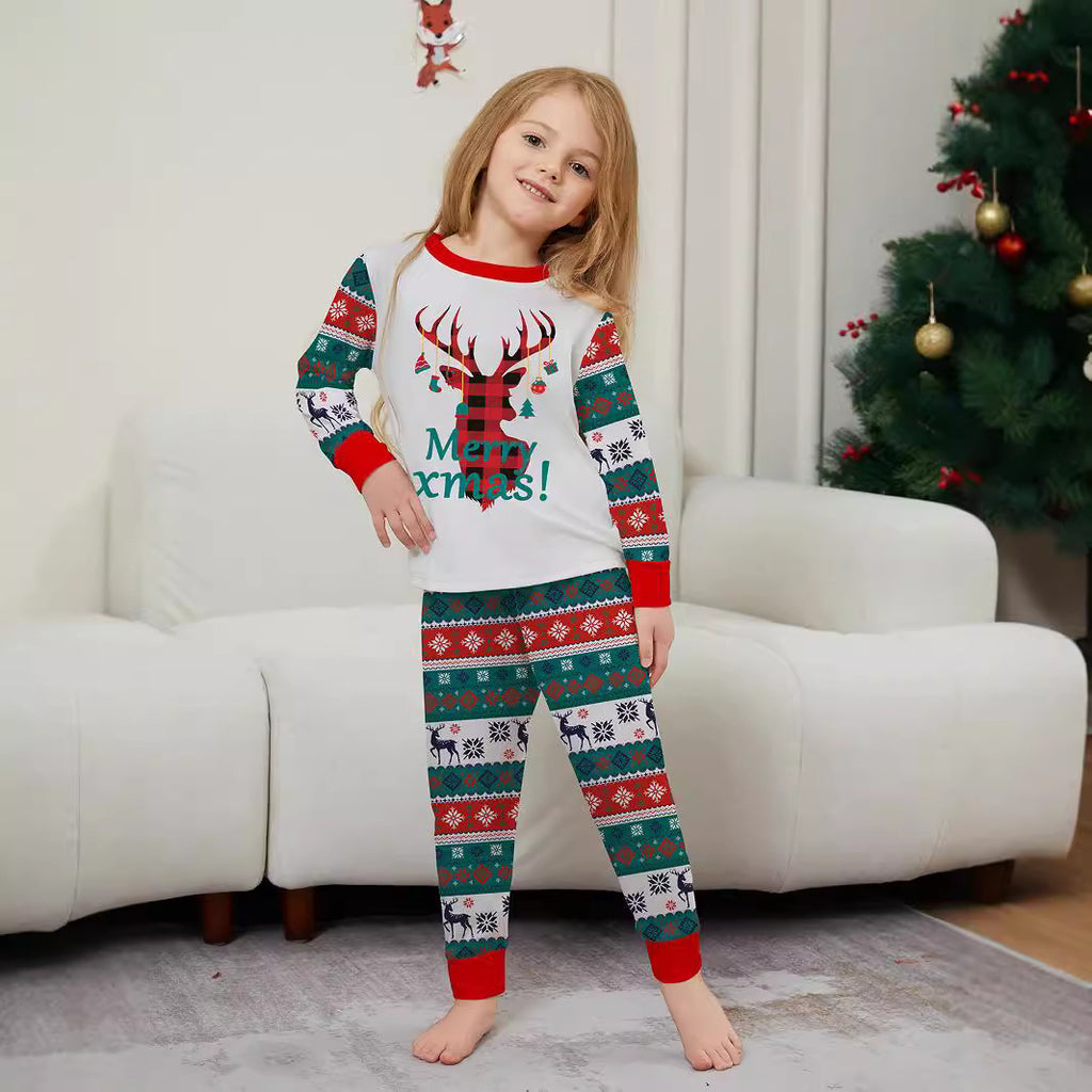 Christmas Deer Snowflake Letter Stripe Christmas Family Matching Printed Loungewear