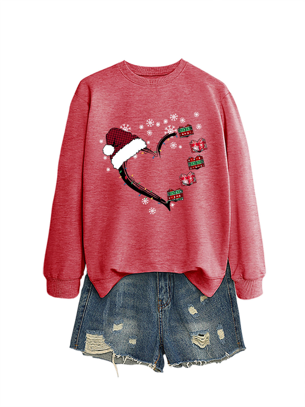 Christmas hat snowflake heart-shaped book colorful lights hoodie