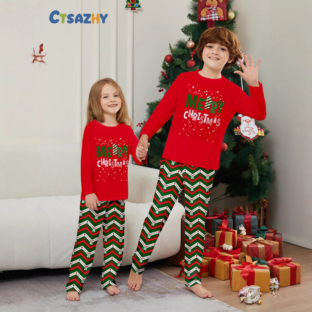 Christmas Family Matching Pajamas with Snowflake Letter Stripe Print, Casual Home Wear Sleepwear