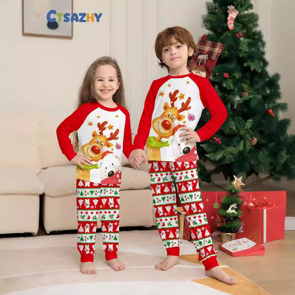 Christmas Deer Snowflake Bear Printed Pajamas for Family Comfortable Home Wear