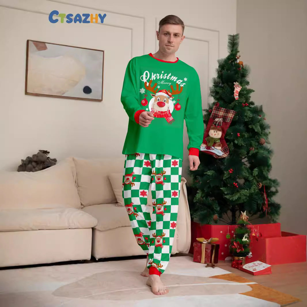 Christmas Deer Plaid Letter Print Matching Family Pajamas Sleepwear