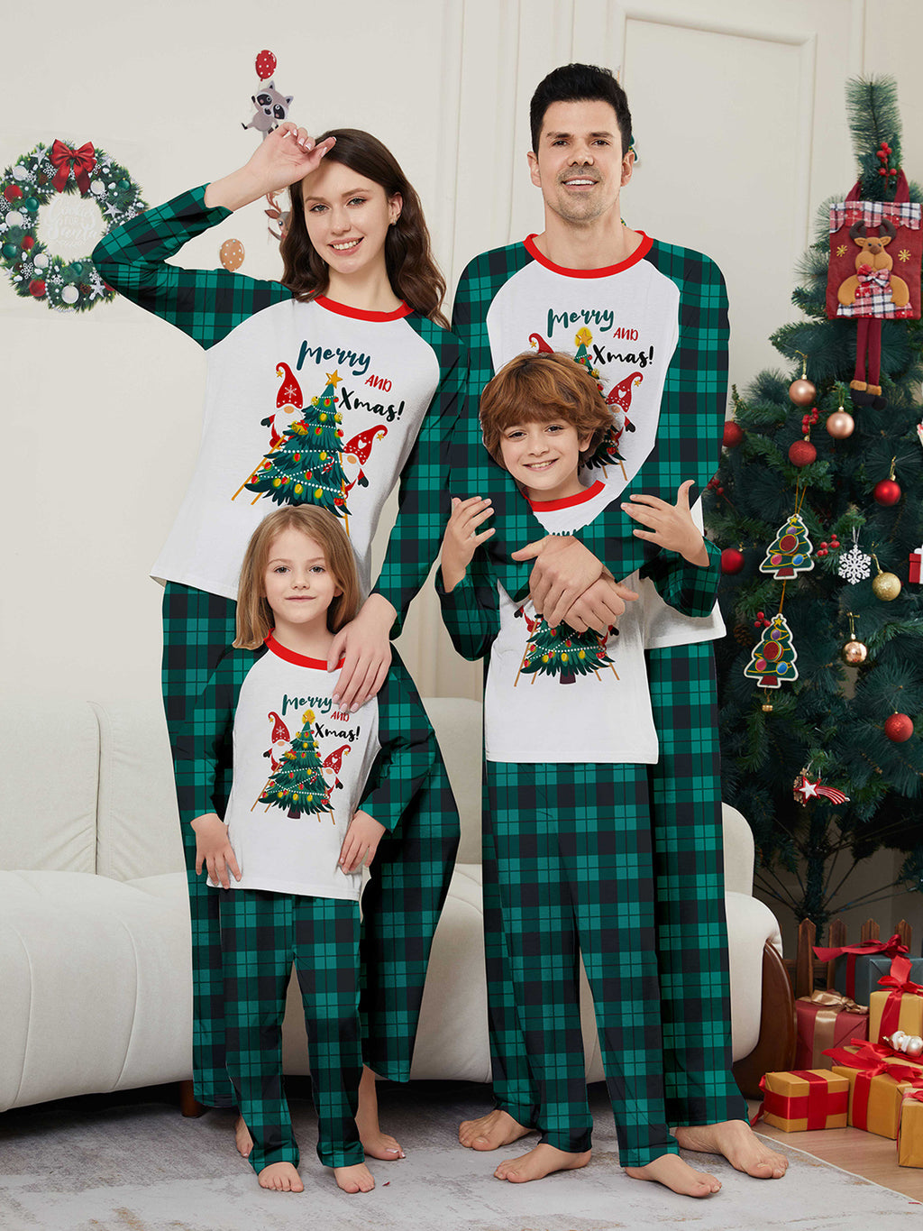 Christmas Santa Claus Letter Christmas Tree Family Matching Printed Loungewear Pajamas
