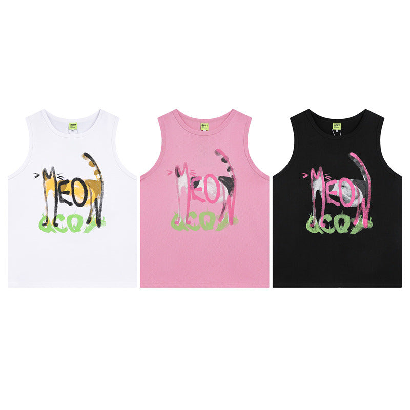 Cartoon printed vest with letters