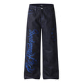 Embroidered wide leg jeans with letters