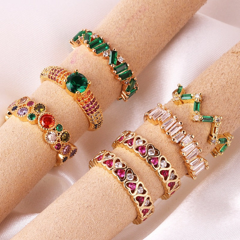 Coloful Rectangular Zircon Prayer Hand Rings For Women Gold Color Stainelss Steel Ring