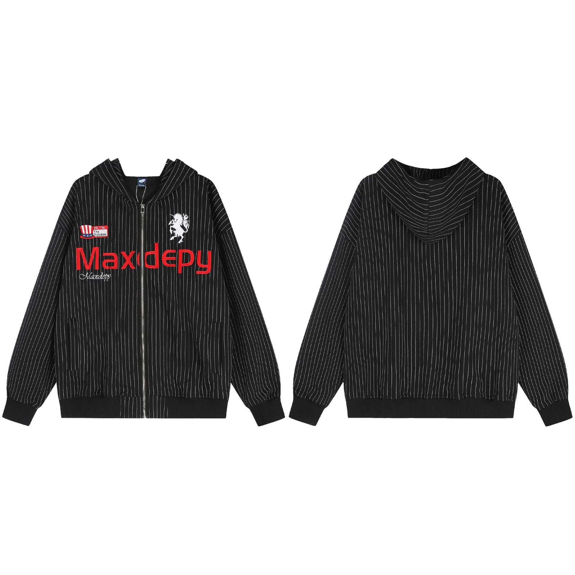 Embroidered striped hoodie cardigan with letters