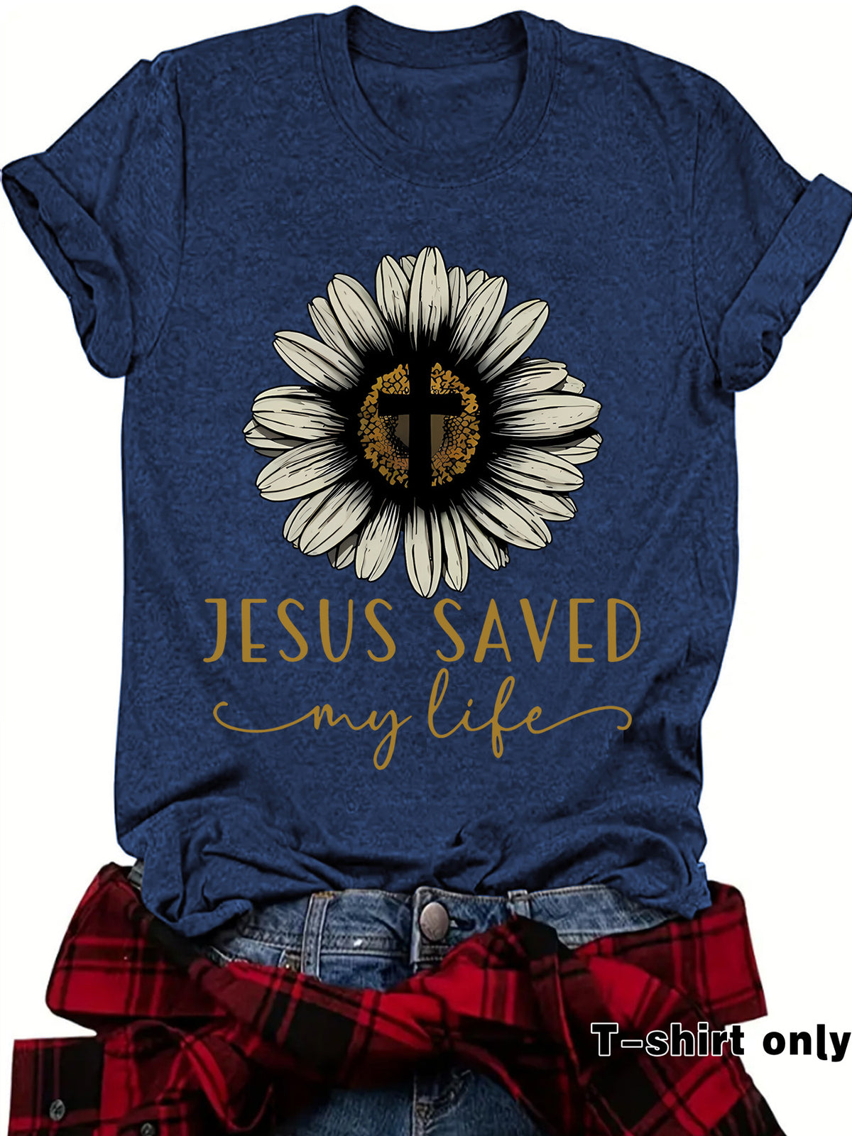 Jesus saved my life flower cross short sleeved shirt