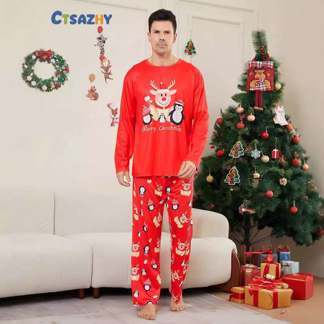 Christmas Deer Penguin Letter Print Family Matching Pajamas Sleepwear