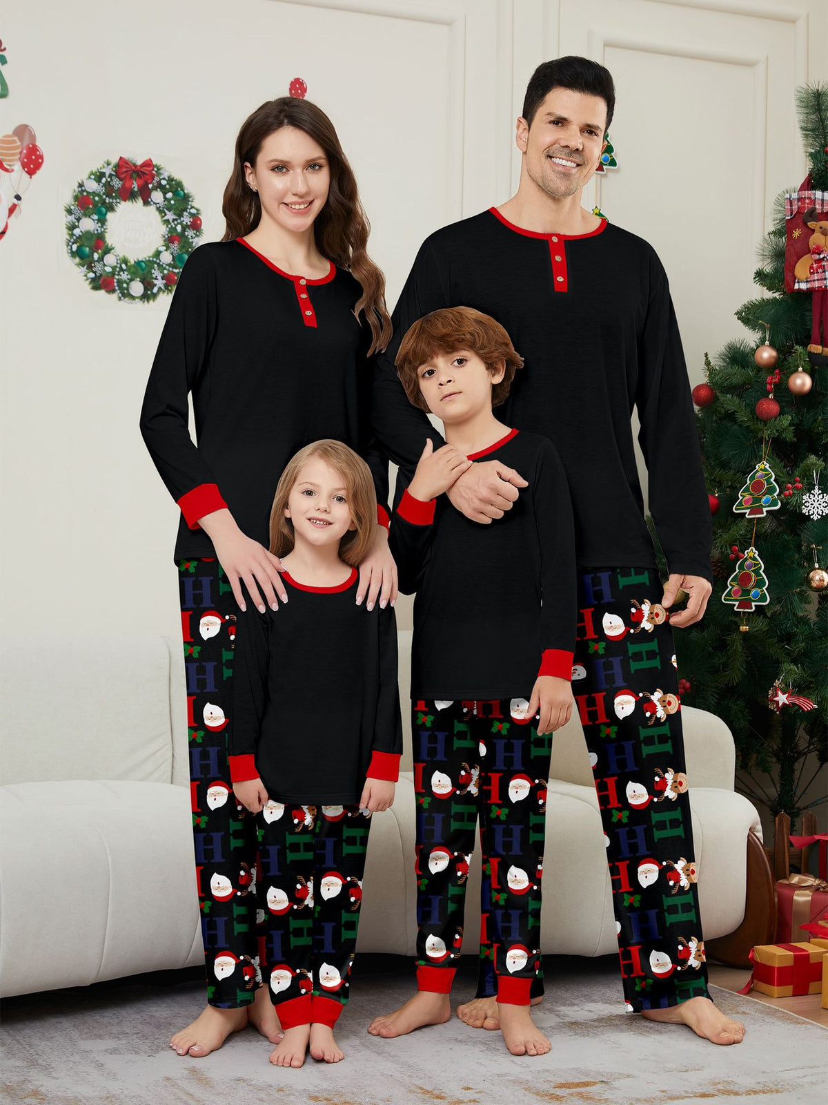 Christmas Reindeer Letter Print Family Matching Pajamas Set for Adults and Kids Christmas Santa Design,