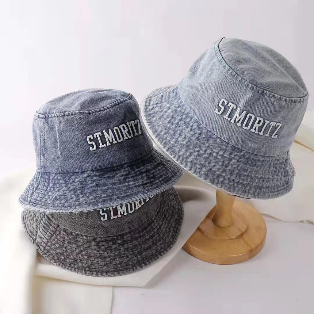Denim Material Washed Fisherman Hat Female Spring And Summer Retro Old Big Letters Personality Street Net Red Fried Street Trend Hat