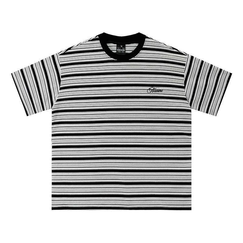 Embroidered striped short sleeves with letters