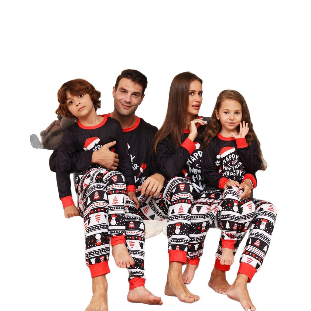 Christmas Family Matching Pajamas, Letter Cartoon Snowflake Print,