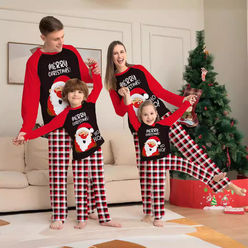 Letter Checkered Christmas Family Matching Printed Loungewear Pajamas