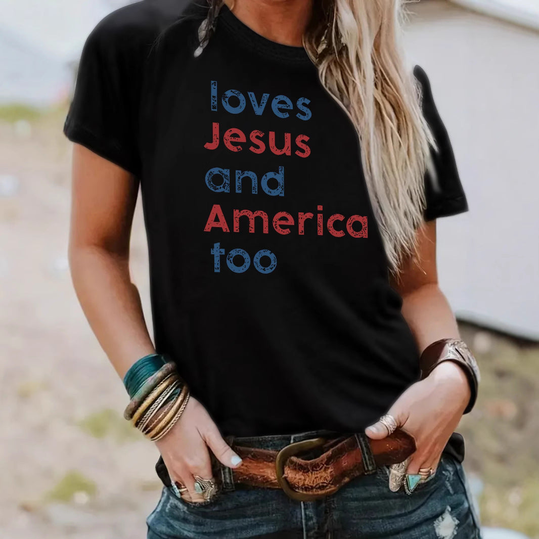 Short sleeved t-shirt loves Jesus and America too