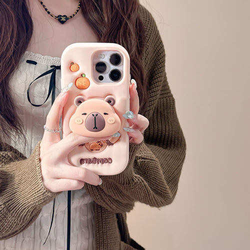 Capybara Stretchable Bracket iPhone 17 Case Compatible with Apple 16, 15/14 Pro Max, 13 Phone Cover