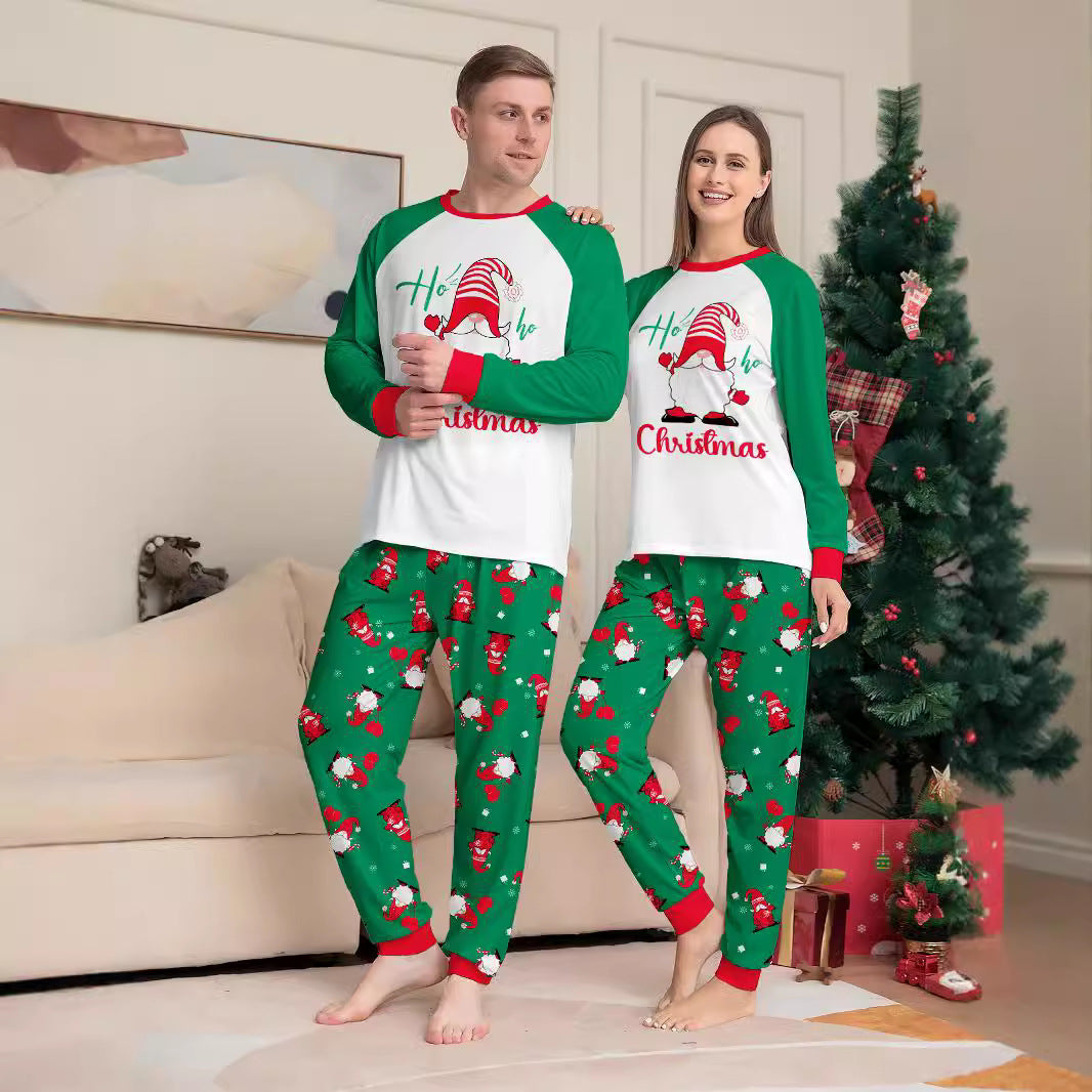 Christmas-themed Family Matching Pajamas with Santa Claus, Letters, and Snowflake Print Home Wear
