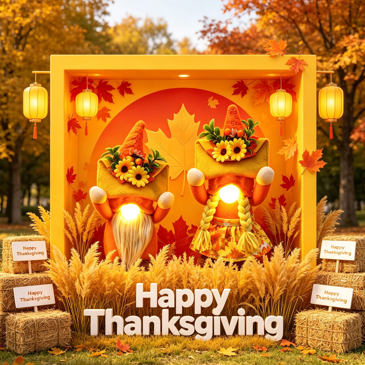 Thanksgiving Decoration Doll Maple Leaf Sunflower Faceless Dwarf Doll Figurine Harvest Festival Doll Ornament