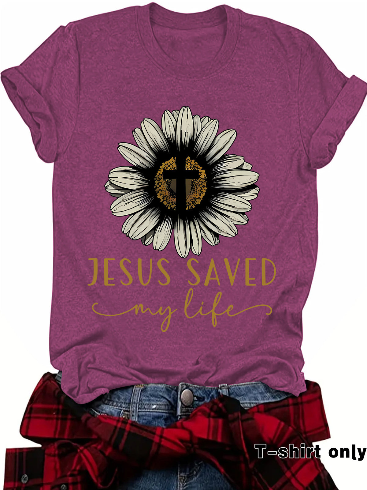 Jesus saved my life flower cross short sleeved shirt