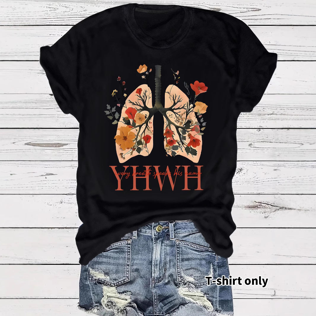 Floral Christian faith pattern round neck loose short sleeved shirt