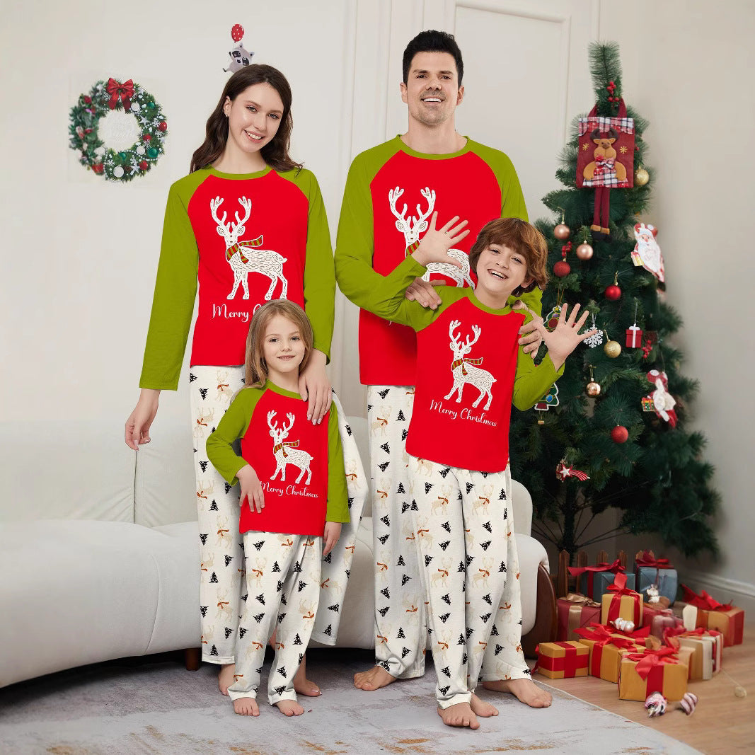 Christmas Deer Christmas Tree Letter Print Family Matching Pajamas Home Wear