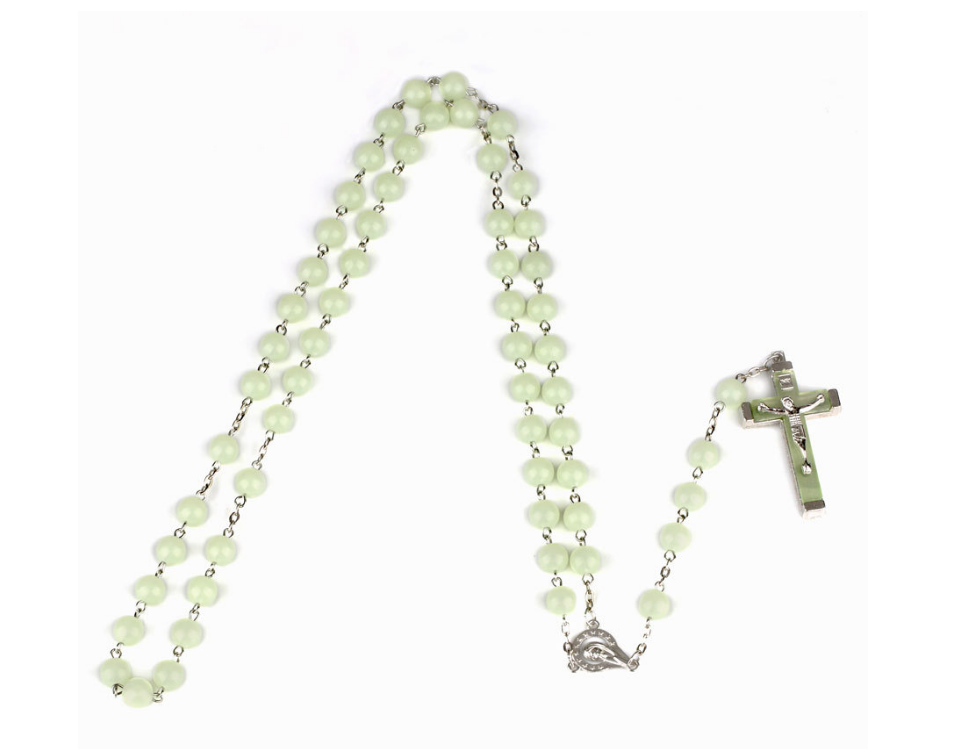 Classic Fashion Luminous Religious Style Christian Rosary Jewelry Luminous Rosary Cross Necklace