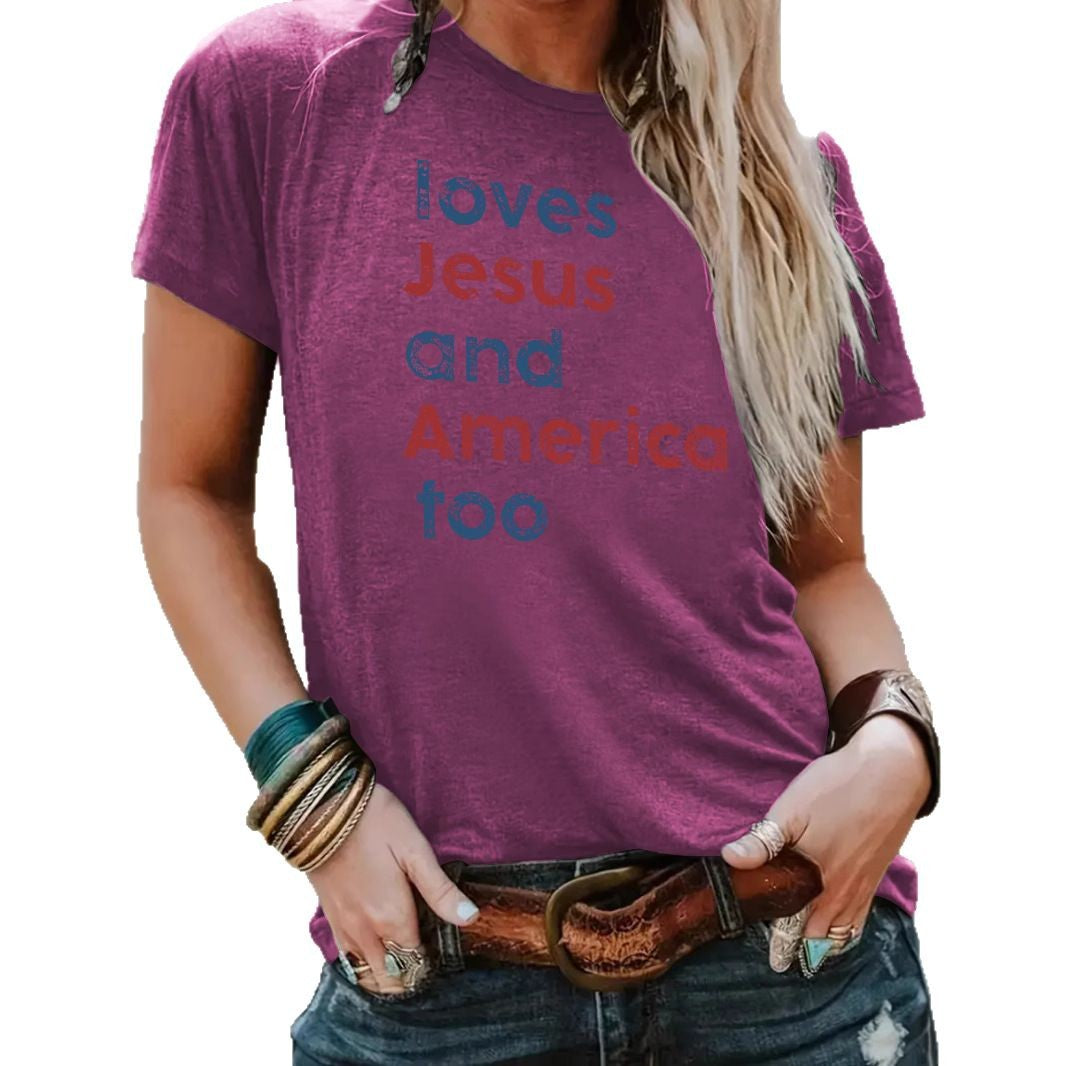 Short sleeved t-shirt loves Jesus and America too