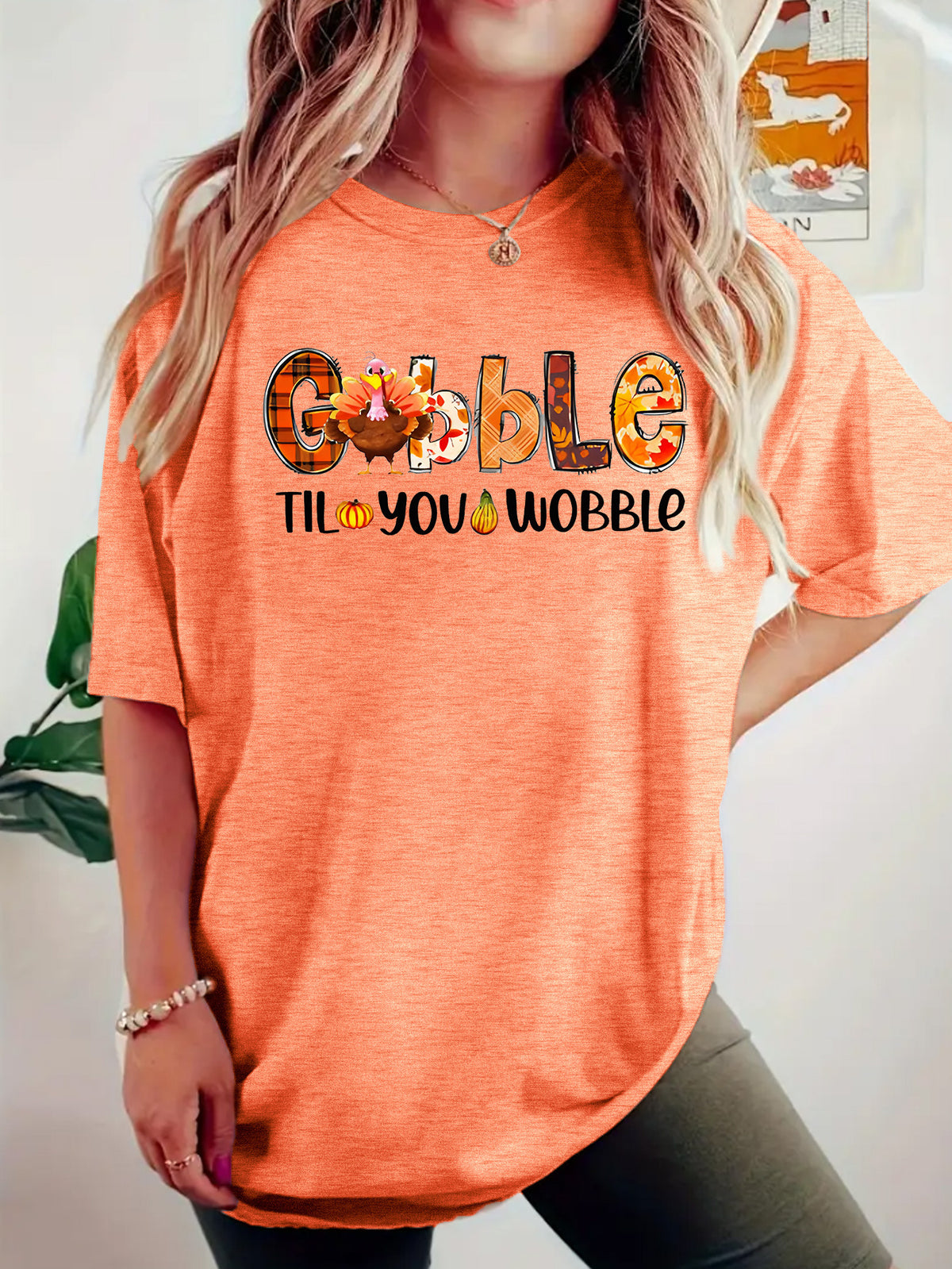 Interesting turkey print round neck pullover short sleeved shirt
