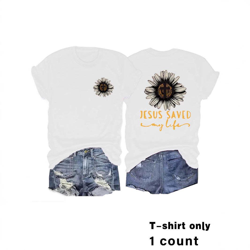T-shirt Girl Jesus Saved My Life Flower Cross