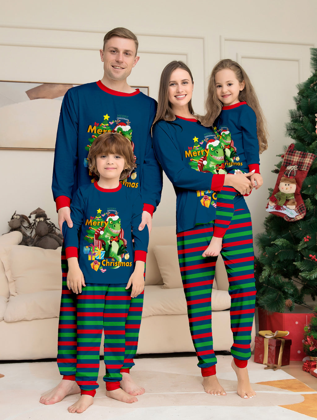 Christmas Family Matching Pajamas with Dinosaur Letter Print Home Wear