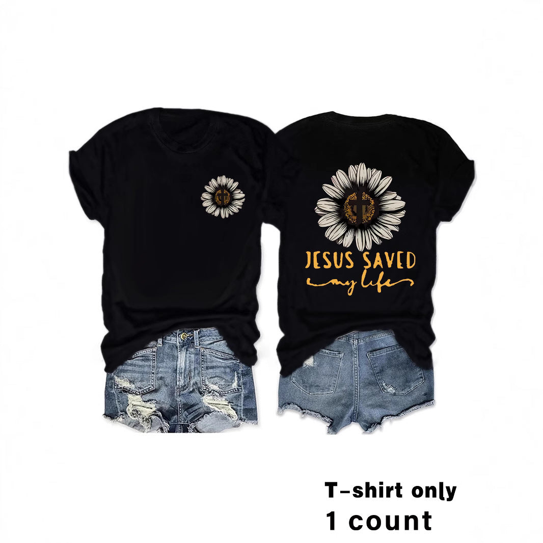 T-shirt Girl Jesus Saved My Life Flower Cross