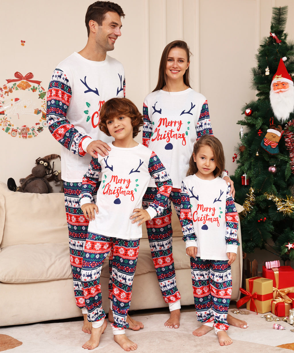 Christmas Family Matching Pajamas with Snowman, Flower, Deer and Letter Print, Comfortable Home Wear