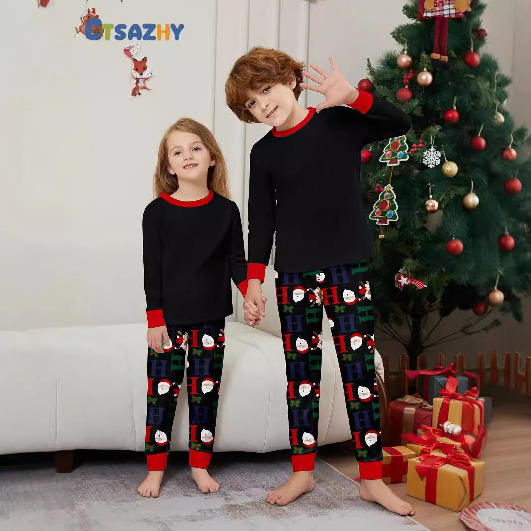 Christmas Reindeer Letter Print Family Matching Pajamas Set for Adults and Kids Christmas Santa Design,