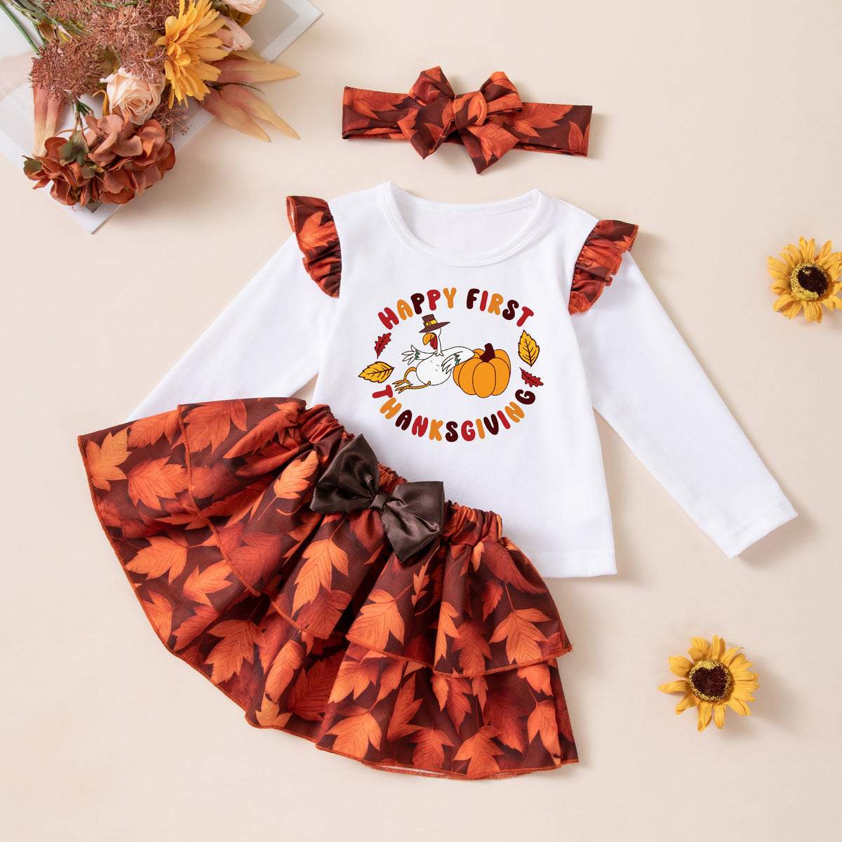 Girls' Maple Leaf 3-Piece Thanksgiving Outfit Set
