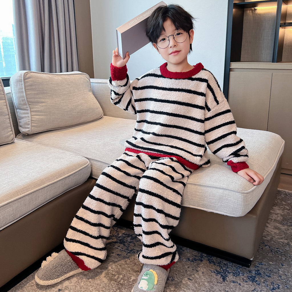 Boys Winter Coral Fleece Pajamas Thickened Flannel Loungewear
