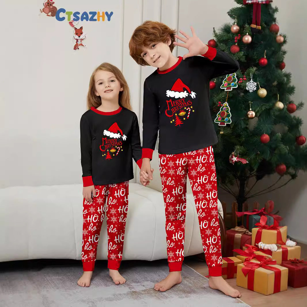 Christmas Hat Letter Snowflake Christmas Family Matching Printed Lounge Wear Pajamas