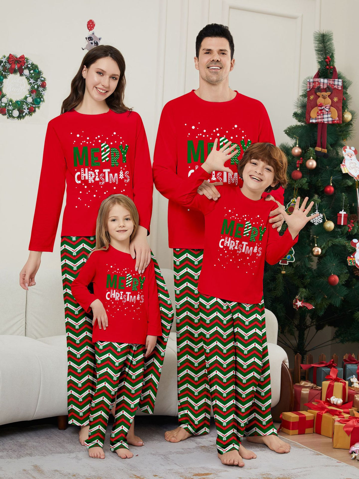 Christmas Family Matching Pajamas with Snowflake Letter Stripe Print, Casual Home Wear Sleepwear