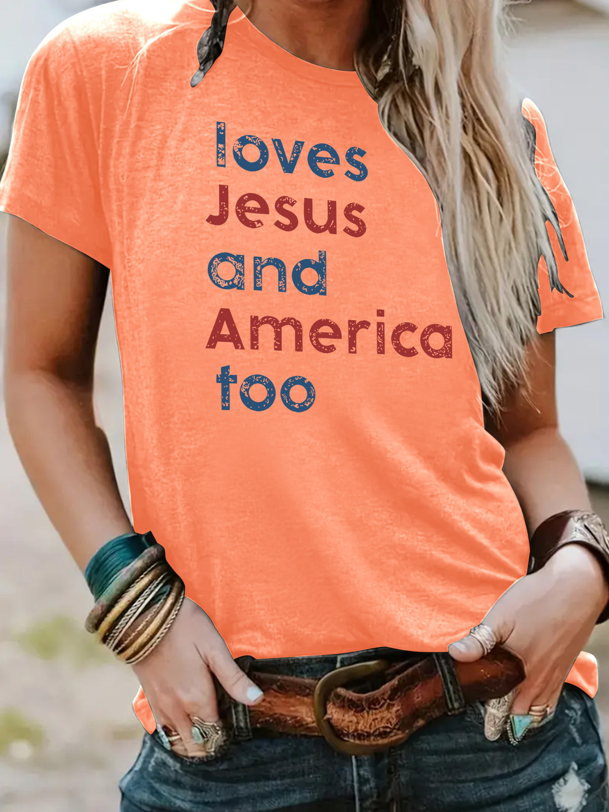 Short sleeved t-shirt loves Jesus and America too