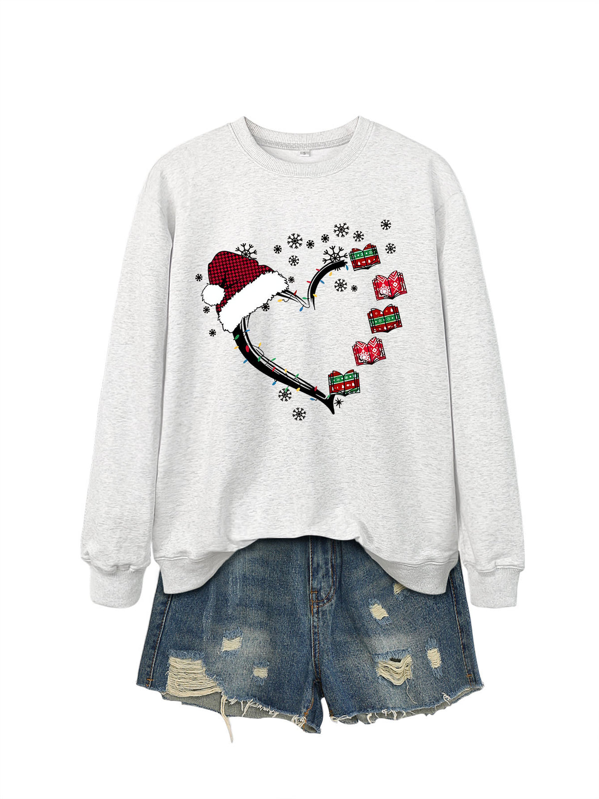 Christmas hat snowflake heart-shaped book colorful lights hoodie