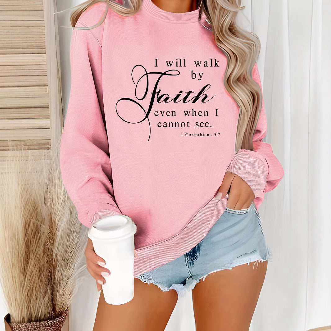 Round neck Faith Letter printed pullover sweatshirt sweatshirt