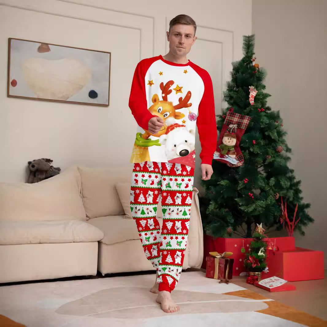 Christmas Deer Snowflake Bear Printed Pajamas for Family Comfortable Home Wear