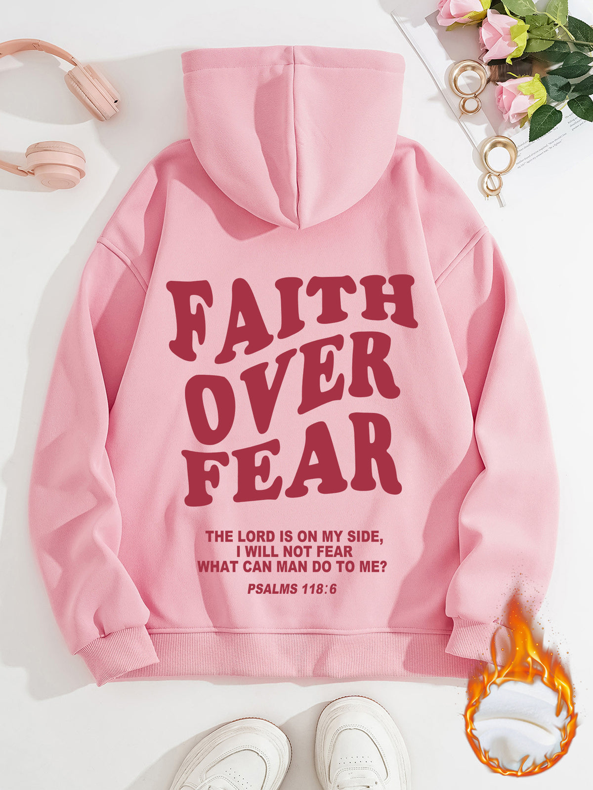Kangaroo Pocket Hooded Long Sleeve with Thick Velvet FAITH OVER FEAR