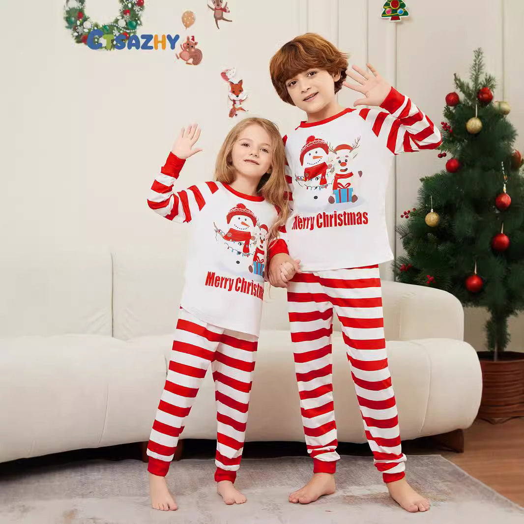Christmas Family Matching Pajamas with Snowman Deer Letter Stripe Print
